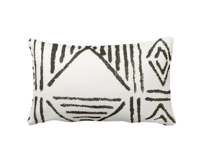 Mud Cloth Printed Throw Pillow or Cover, Off-White/Black 12 x 20" Lumbar Pillows or Covers, Mudcloth/Boho/Tribal/Geometric/Geo/African Print