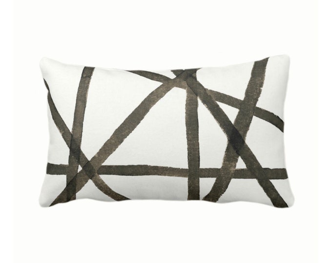 OUTDOOR Hand-Painted Lines Print Throw Pillow or Cover, Smoky Quartz 14 x 20" Lumbar Pillows/Covers Brown/Black Modern/Abstract/Channels