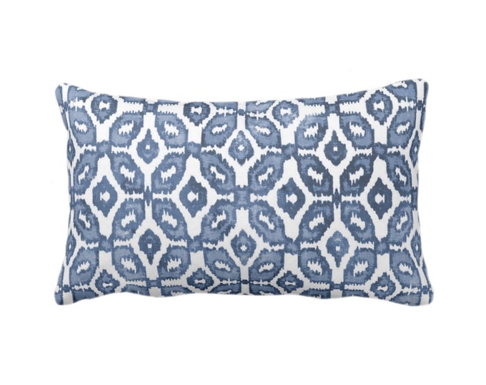 Navy Ikat Print Throw Pillow or Cover 14 x 20" Lumbar Pillows or Covers, Blue & White Geometric/Diamonds/Dots/Diamond/Trellis/Geo/Lines