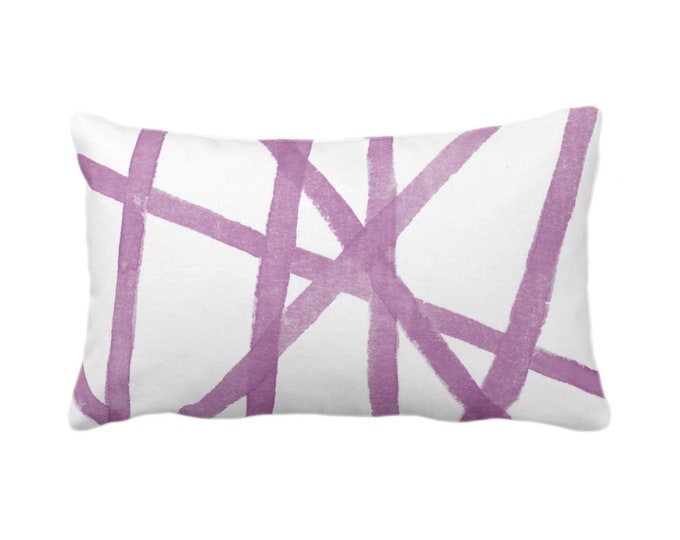 OUTDOOR Hand-Painted Lines Print Throw Pillow or Cover, White/Lavender 14 x 20" Lumbar Pillows/Covers Light Purple Abstract Geometric/Geo