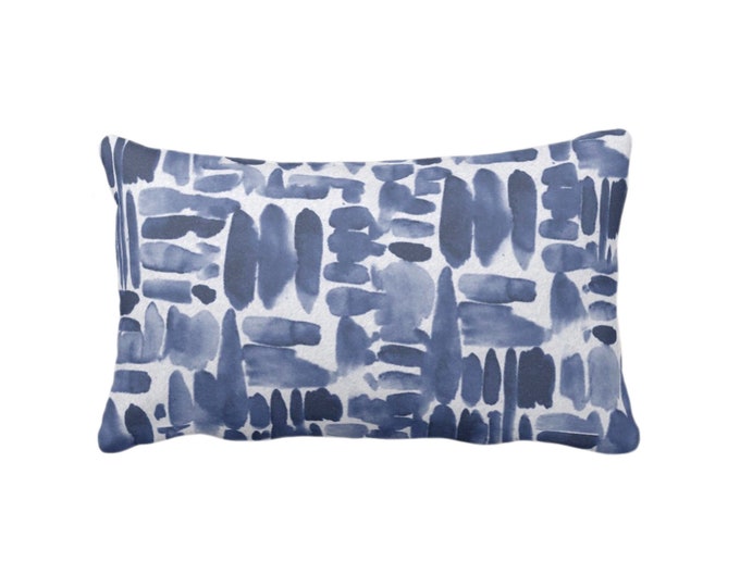 OUTDOOR Brush Strokes Throw Pillow or Cover, Navy Blue/White 14 x 20" Lumbar Pillows/Covers, Watercolor/Hand-Painted/Modern/Geometric Print