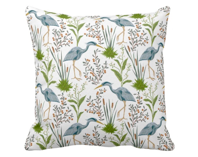 SALE 18" Blue Heron Sq Throw Pillow Covers, Teal Blue & Green Bird/Birds Naturalist Print/Pattern Toile/Nature