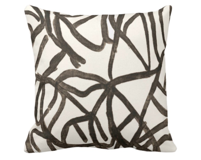 Abstract Throw Pillow/Cover, Ivory/Smoky Quartz 16, 18, 20, 22, 26" Sq Pillows/Covers, Painted Brown/Charcoal Modern/Geometric/Lines Print