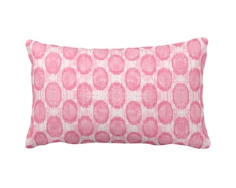 OUTDOOR Ikat Ovals Print Throw Pillow/Cover 14 x 20" Lumbar/Oblong Pillows/Covers, Petal Pink Geometric/Circles/Dots/Dot/Geo/Polka Pattern