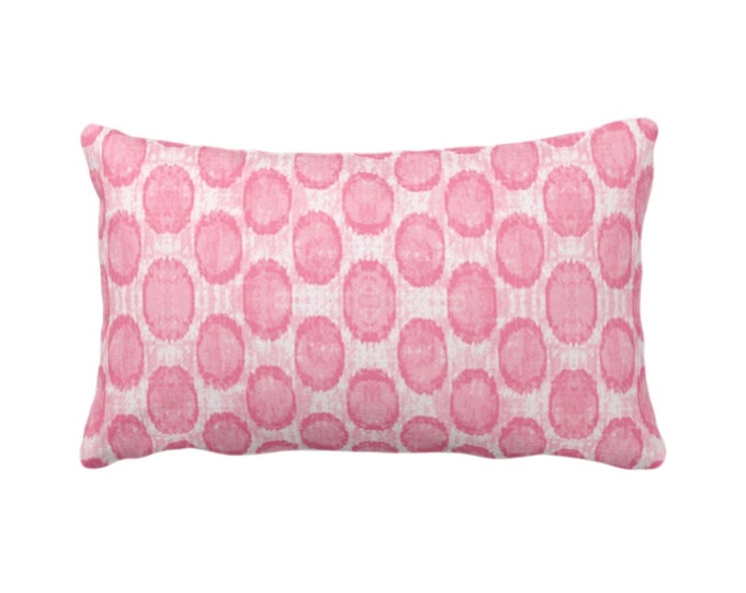 OUTDOOR Ikat Ovals Print Throw Pillow/Cover 14 x 20" Lumbar/Oblong Pillows/Covers, Petal Pink Geometric/Circles/Dots/Dot/Geo/Polka Pattern