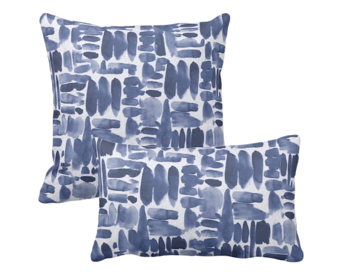 Brush Strokes Square and Lumbar Throw Pillow/Cover, Navy Blue Watercolor/Hand-Painted/Modern/Abstract/Geometric Print Pillows/Covers