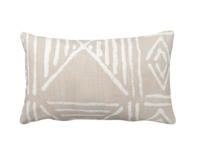 Mud Cloth Printed Throw Pillow or Cover, Clay/White 12 x 20" Lumbar Pillows/Covers Mudcloth/Boho/Tribal/Geometric/Geo/African Print/Pattern