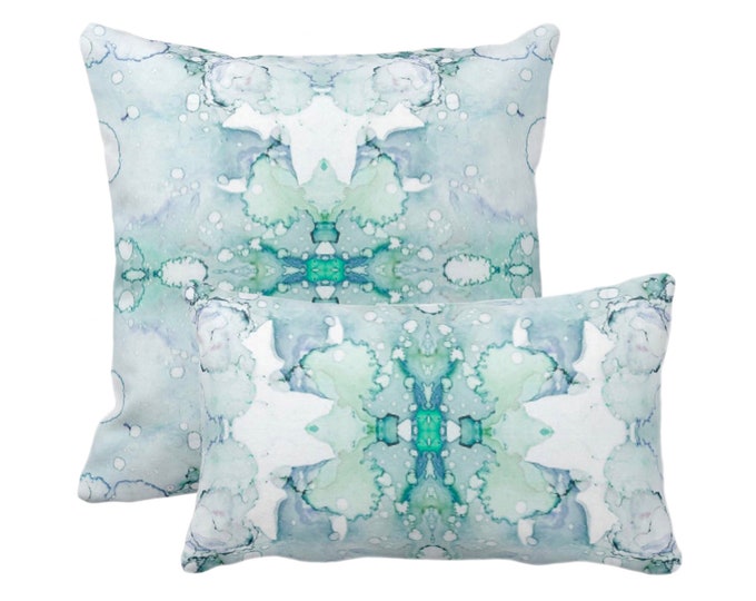 OUTDOOR Mirrored Watercolor Throw Pillow/Cover 14x20, 16, 18, 20, 26" Sq/Lumbar Pillows/Covers Abstract Modern Jade Green/Aqua Print/Design