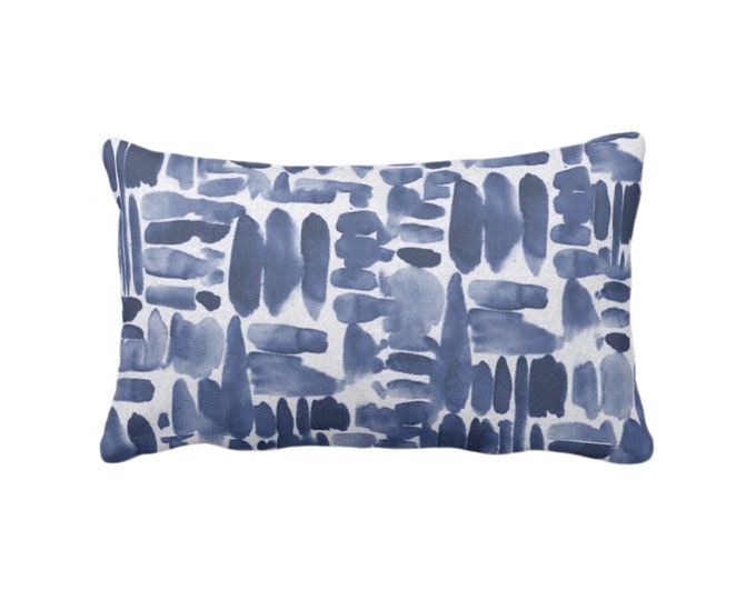 Brush Strokes Throw Pillow/Cover, Navy Blue/White 12 x 20" Lumbar Pillows/Covers, Watercolor/Hand-Painted/Modern/Abstract/Geometric Print