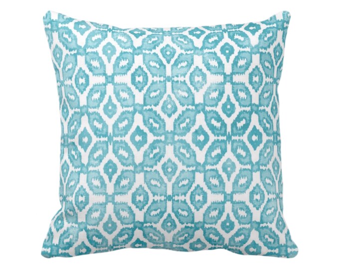 OUTDOOR Teal Ikat Print Throw Pillow or Cover 14, 16, 18, 20 or 26" Sq Pillows/Covers Aqua/White Geometric/Diamonds/Dots/Diamond/Trellis/Geo