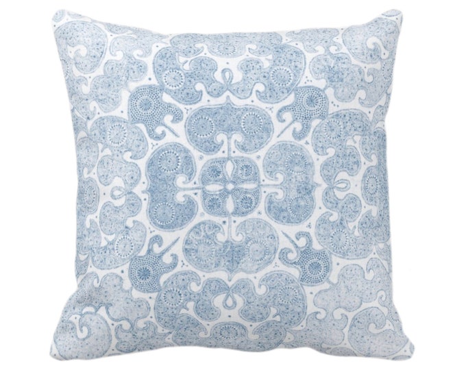 Farrah Print Throw Pillow or Cover, Washed Blue 16, 18, 20, 22, 26" Sq Pillows/Covers, Light/Dusty Blue Floral/Geo/Organic/Modern Pattern