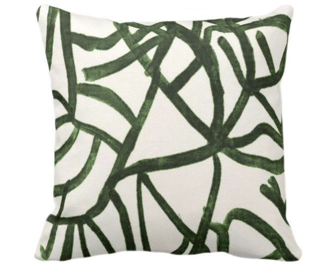 READY 2 SHIP Abstract Throw Pillow Cover, Kale/Off-White 18" Square Pillows Cover, Painted Dark Green Modern/Geometric/Geo/Lines Print