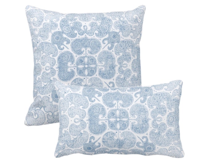 Farrah Print Throw Pillow or Cover, Washed Blue Square and Lumbar Pillows/Covers, Light/Dusty Blue Floral/Geo/Organic/Modern Pattern