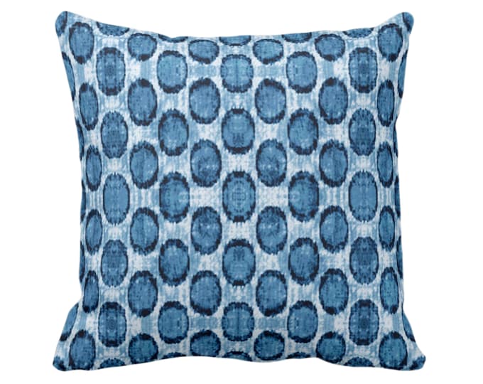 OUTDOOR Ikat Ovals Print Throw Pillow or Cover 14, 16, 18, 20 or 26" Sq Pillows/Covers, Indigo Blue Geometric/Circles/Dots/Dot/Geo Pattern