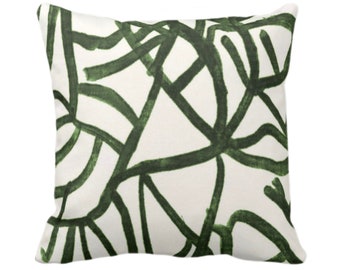 READY 2 SHIP Abstract Throw Pillow Cover, Kale/Off-White 18" Square Pillows Cover, Painted Dark Green Modern/Geometric/Geo/Lines Print