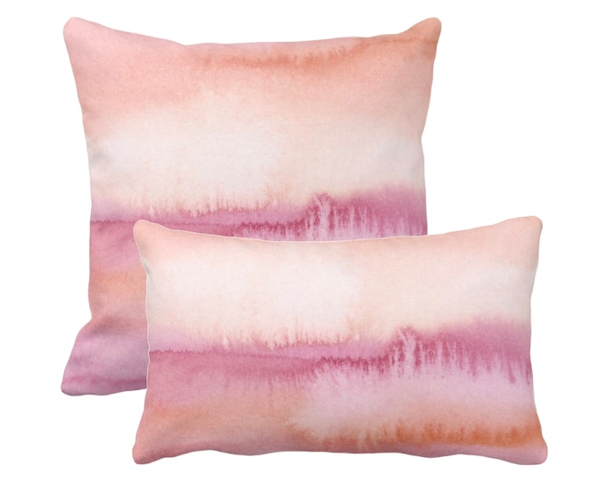 OUTDOOR Abstract Color Bleed Throw Pillow/Cover 14x20, 16, 18, 20, 26" Sq/Lumbar Pillows/Covers Pink/Coral/Peach/Mauve Modern/Minimal Print