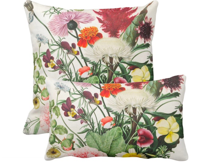 OUTDOOR Vintage Botanical Throw Pillow/Cover 14x20, 16, 18, 20, 26" Sq/Lumbar Pillow/Covers Colorful Pink/Yellow/Orange/Green Floral Print