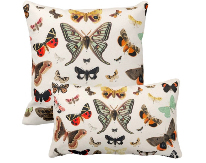 Butterfly Illustration Throw Pillow/Cover 12x20, 16, 18, 20, 22, 26" Sq/Lumbar Pillows/Covers Colorful Vintage Botanical Butterflies Print