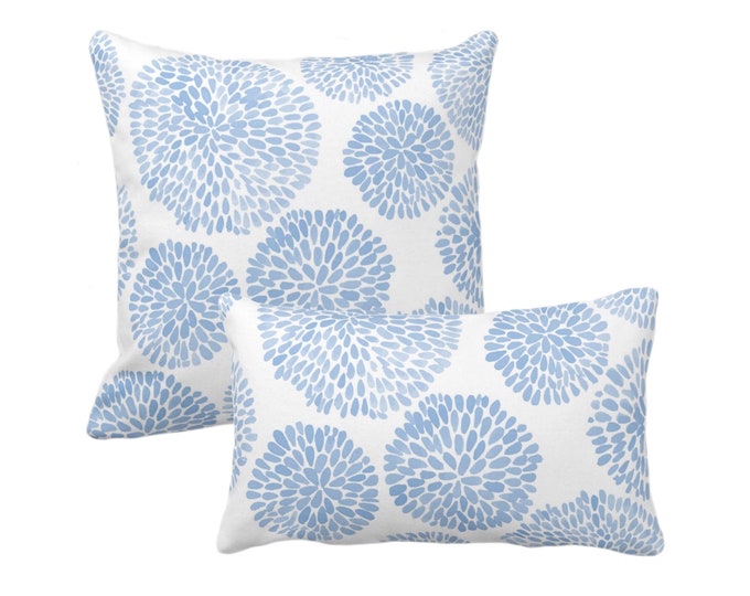 Watercolor Chrysanthemum Throw Pillow Covers, French Blue/White Square or Lumbar Pillows/Cover Light Blue/Cornflower Modern/Floral Print