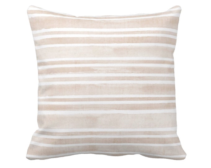 Watercolor Stripe Throw Pillow or Cover, Sand/White 16, 18, 20, 22 or 26" Sq Pillows or Covers, Beige Stripes/Lines/Hand Painted Print