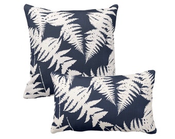OUTDOOR Fern Silhouette Square and Lumbar Throw Pillow or Cover, Navy/Ivory, Dark Blue Leaves/Modern/Botanical Print Pillows/Covers