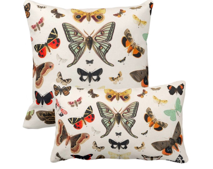 OUTDOOR Butterfly Illustration Throw Pillow/Cover 14x20, 16, 18, 20, 26" Sq/Lumbar Pillows/Covers Colorful Vintage Botanical Design/Print