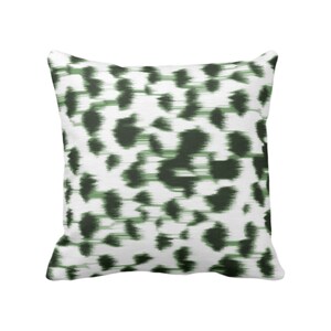 Ikat Abstract Animal Print Throw Pillow or Cover 16, 18, 20, 22, 26" Sq Pillows/Covers, Kale Green/White Spots/Spotted/Dots/Dot/Geo/Painted