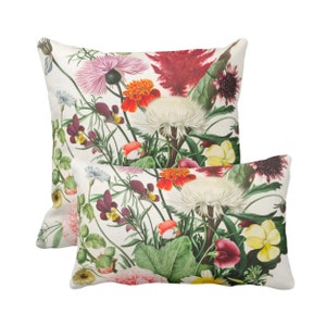 OUTDOOR Vintage Botanical Throw Pillow/Cover 14x20, 16, 18, 20, 26" Sq/Lumbar Pillow/Covers Colorful Pink/Yellow/Orange/Green Floral Print