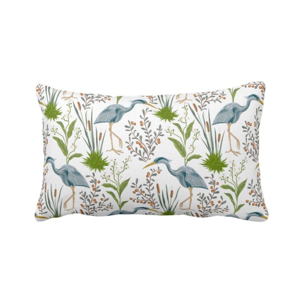 OUTDOOR Blue Heron Throw Pillow or Cover, 14 x 20" Lumbar/Oblong Pillows/Covers, Teal Green Bird/Birds Naturalist Print/Pattern Toile/Nature