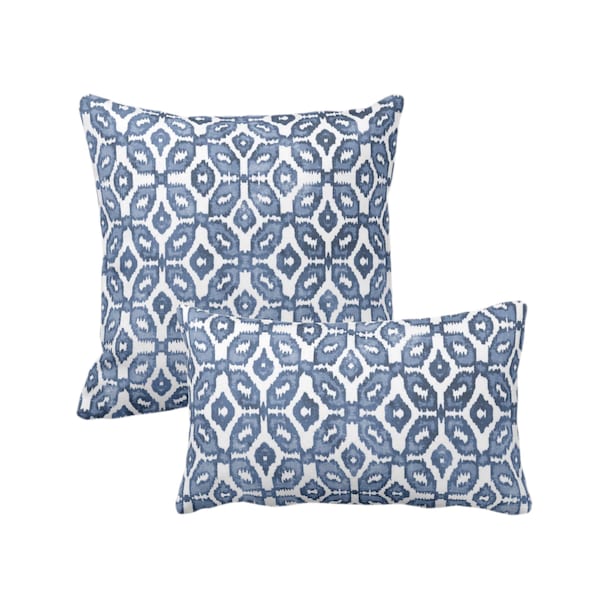 OUTDOOR Navy Ikat Throw Pillow or Cover Square and Lumbar Pillows/Covers, Blue/White Geometric/Diamonds/Diamond/Trellis/Geo Print