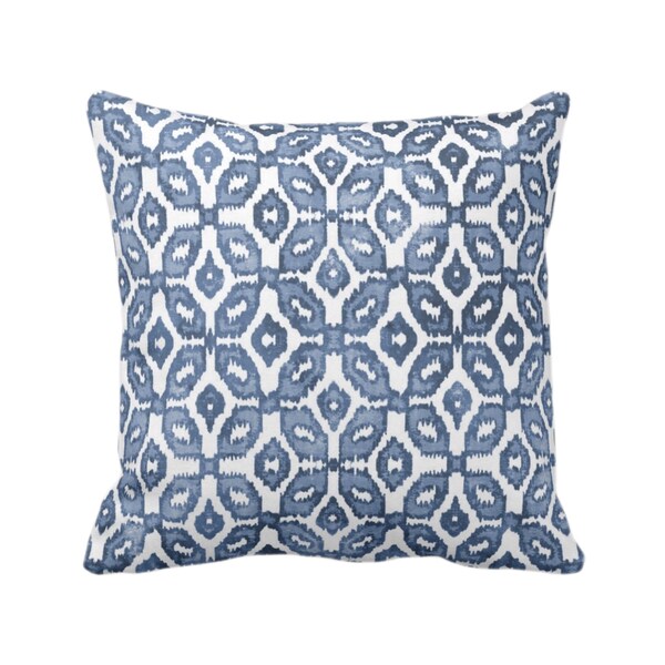 OUTDOOR Navy Ikat Throw Pillow or Cover 16, 18, 20, 26" Sq Pillows/Covers, Blue/White Geometric/Diamonds/Diamond/Trellis/Geo Print