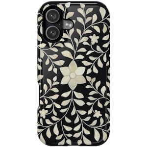 Bone Inlay Design iPhone Case: Boho Floral, MagSafe or Tough Cover