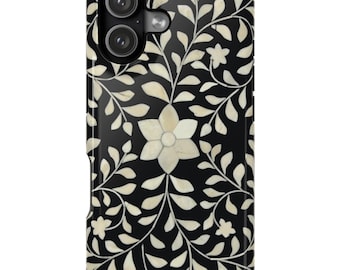 Bone Inlay Design iPhone Case: Boho Floral, MagSafe or Tough Cover