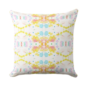 Mirrored Watercolor Throw Pillow Cover Square or Lumbar Pillows/Covers, Yellow/Pink/Turquoise Abstract Modern/Colorful Painted Print