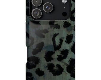 Leopard Print Protective iPhone Case: Acid Teal Blue/Green, Tough or MagSafe
