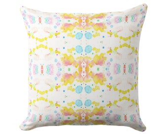 Cuscino/fodera per cuscino da tiro specchiato con acquerello per esterni, cuscini/fodera per cuscino quadrato e lombare, stampa astratta moderna dipinta in giallo/rosa/turchese