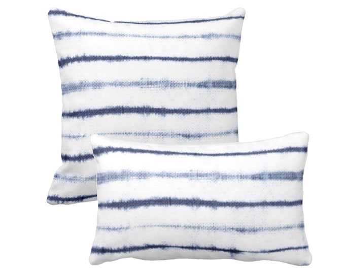OUTDOOR Uneven Lines Throw Pillow or Cover, Indigo/White Square or Lumbar Pillows/Covers, Shibori/Stripe/Striped/Stripes Blue