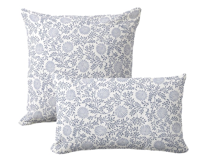 OUTDOOR Block Print Chrysanthemum Throw Pillow or Cover, Blue/White Square and Lumbar Pillows/Covers, Floral/Batik/Flower/Blockprint