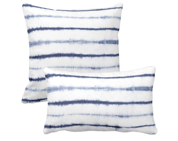 Uneven Lines Throw Pillow or Cover, Indigo/White Square and Lumbar Pillows or Covers, Shibori/Stripe/Striped/Stripes Blue/Navy