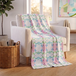Mirrored Watercolor Silky/Minky Throw Blanket, 3 Sizes, Pink/Green/Blue Abstract Modern/Art/Colorful/Bright/Preppy Soft, Velveteen