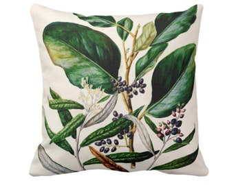 Vintage Botanical w/ Berries Throw Pillow/Cover Square and Lumbar Pillows/Covers, Tropical Green Leaves/Floral Print/Pattern