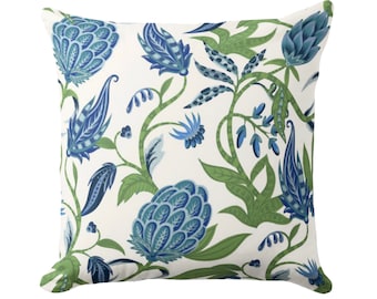 OUTDOOR Blue Floral Throw Pillow Cover, Modern Botanical Print