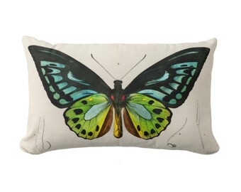 OUTDOOR Schmetterling Lendenkissen: Teal & Grün Papillon Druck, Terrasse Akzent