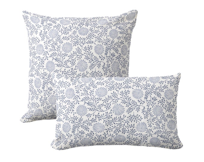 Block Print Chrysanthemum Throw Pillow or Cover, Blue/White Square and Lumbar Pillows or Covers, Floral/Tribal/Batik/Flower Pattern