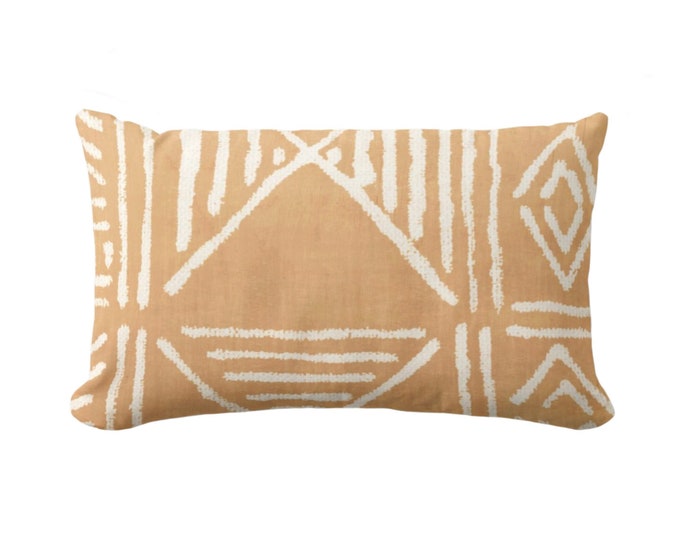 Mud Cloth Printed Throw Pillow or Cover, Caramel Brown/Tan 12 x 20" Lumbar Pillows/Covers Mudcloth/Boho/Tribal/Geometric/Geo/African Pattern