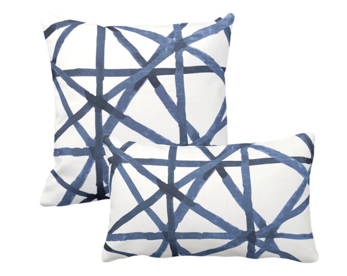 OUTDOOR Painted Lines Throw Pillow or Cover, White/Navy Square or Lumbar Pillows/Covers, Dark Blue Modern/Star/Geometric/Geo Print