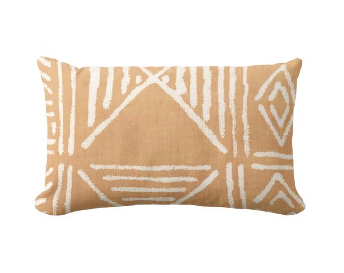 OUTDOOR Mud Cloth Printed Throw Pillow or Cover, Caramel Brown 14 x 20" Lumbar Pillows/Covers, Mudcloth/Boho/Tribal/Geometric/Geo Pattern