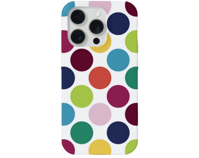 Colorful Dots Print iPhone 15, 14, 13, 12, 11 P/Pro/Plus/Max MAGSAFE/Snap/Tough Protective CASE, Bright Multi Geo/Geometric Print/Pattern