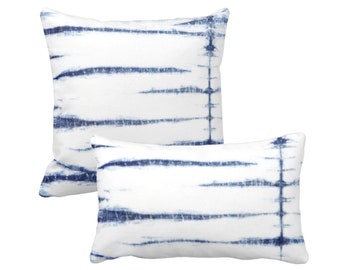 Subtle Stripe Square and Lumbar Throw Pillow or Cover, Indigo/White, Shibori/Lines/Striped Print, Navy Blue Pillows or Covers