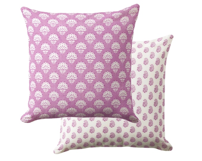 OUTDOOR Petite Floral Throw Pillow Cover, Pale Orchid 16, 18, 20, 26" Sq Pillows/Covers Purple/Pink Block Print/Blockprint/Farmhouse/Vintage